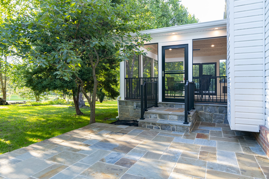 Fulton screened porch, Trex deck, and flagstone patio